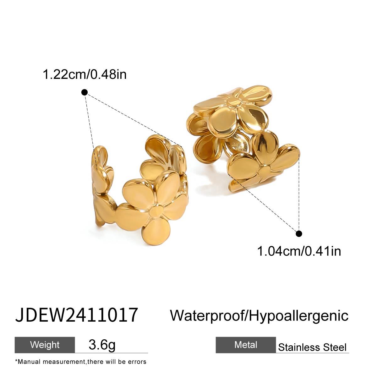 Wanxing clip de oreja de flor de acero inoxidable europeo y americano 18 quilates de oro y titanio pendientes transfronterizos que no se desvanecen, sentido de diseño, joyería de nicho