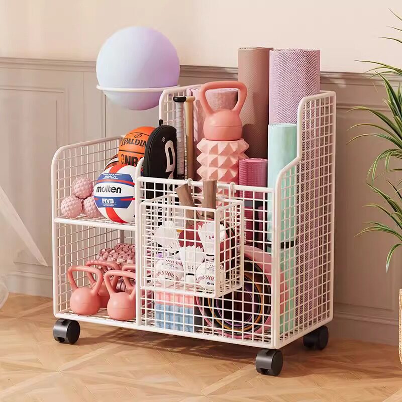 Yoga Mat Storage Basket, Home Fitness Equipment Storage Rack with Wheels, Basketball and Badminton Gap Storage Shelf Yoga Mat Storage Basket, Home Fitness Equipment Storage Rack with Wheels, Basketball and Badminton Gap Storage Shelf