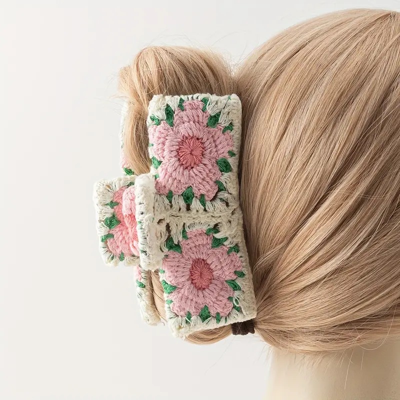 66g Weight Hair Claws Hair Accessories Type 1 Piece Quantity Knit Material Waves, Flower, Strawberry Pattern All Seasons Season Women's Gender Vacation Style Vacation Classic Style Women's Flower Knit Hair Claws 2