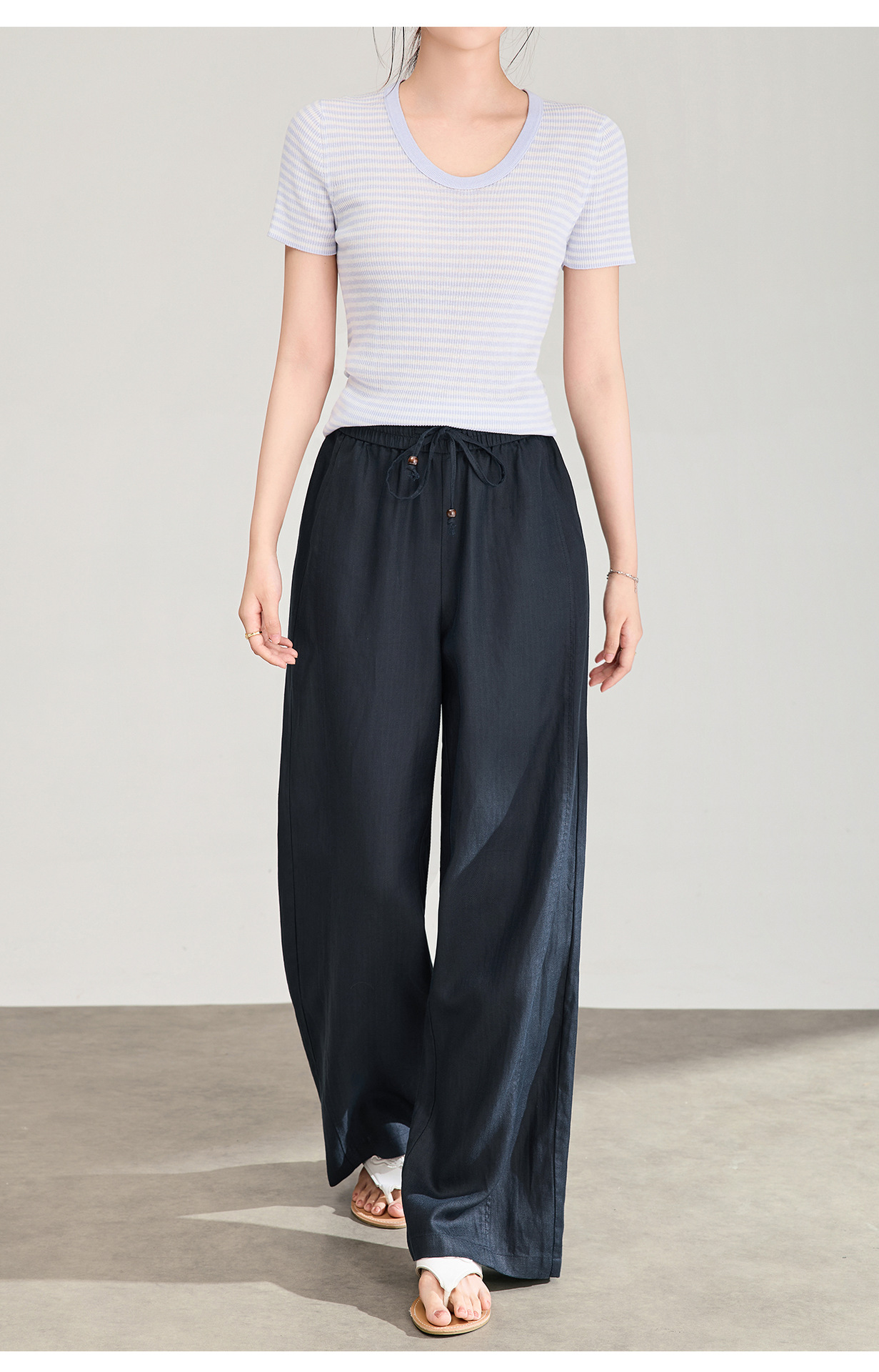 Quần culottes nữ ống rộng chất liệu linen phối lụa, cạp chun rút dây, dáng suông mềm mại — màu xanh táo chi tiết 19