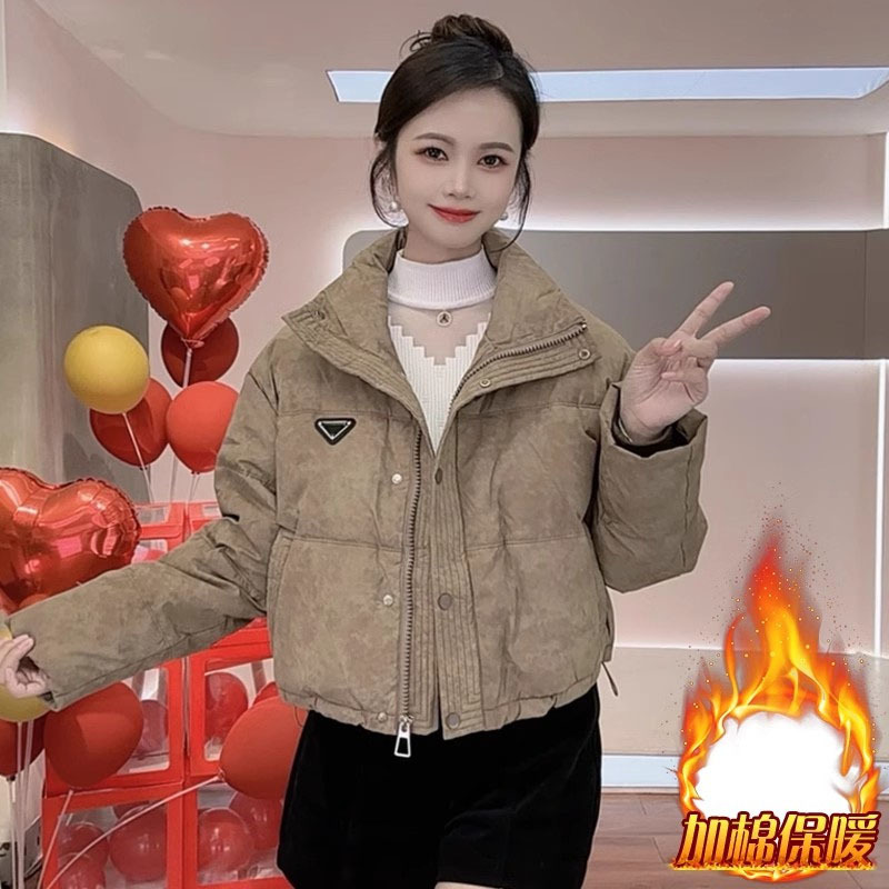 今年流行爆款纯色立领高腰短款面包羽绒棉服女2024冬季新小款外套