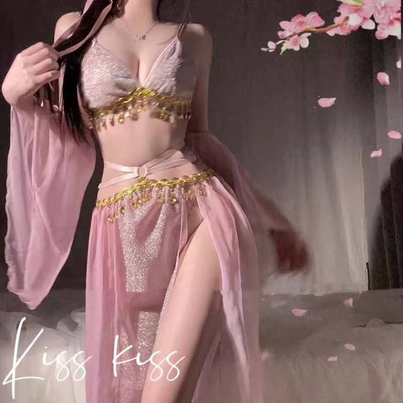 Sexy Lingerie with Straps, Shiny Chiffon Hanfu Bra, Fun Ancient Style Super Fairy Temptation Dress Qqny