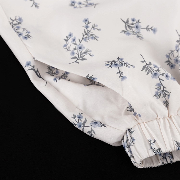 French Classic Skirt Puff Sleeve Small Turtleneck Ruffled Puffy Shirt Printed Shorts Suit