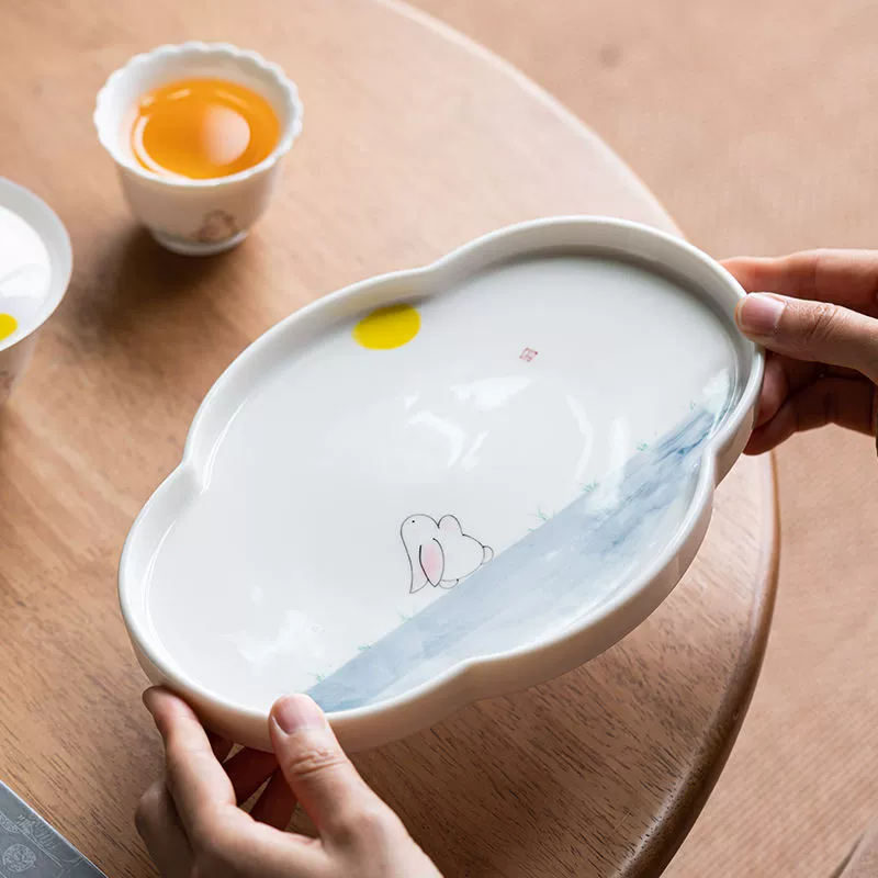 Cute rectangular Japanese rabbit, hand painting