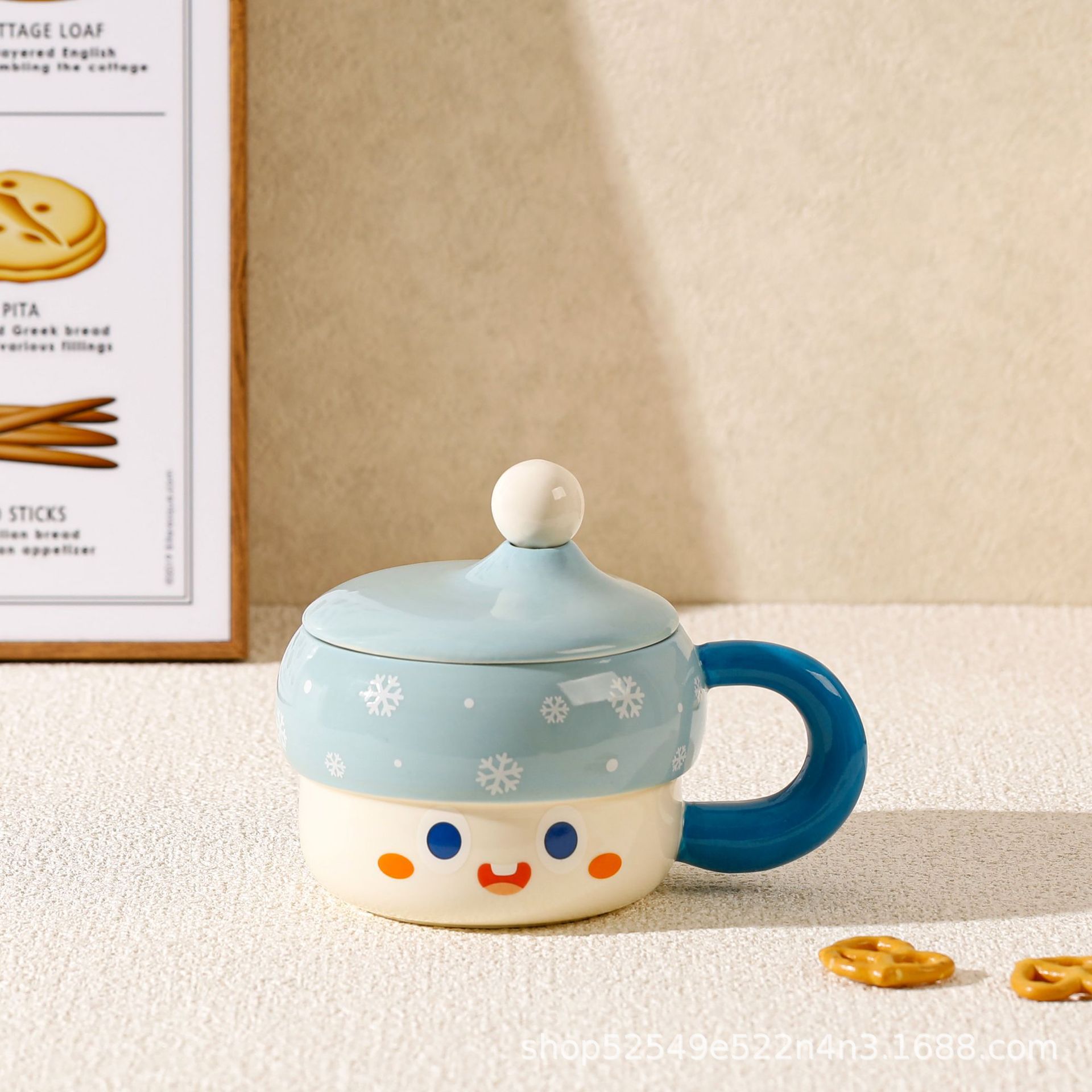 Hermosa taza de agua de hongos, regalo de alta capacidad, taza de cerámica con tapa, pequeño regalo.