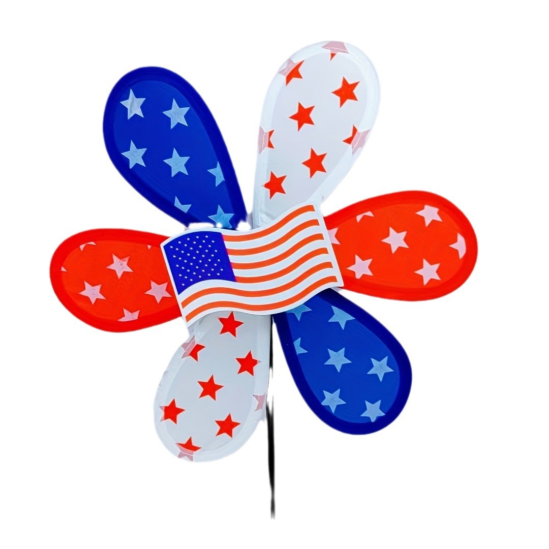 Molino de viento decorativo transfronterizo con bandera del Día de la Independencia para patio, jardín, césped, molino de viento de juguete con estrella de cinco puntas para niños, de fábrica.