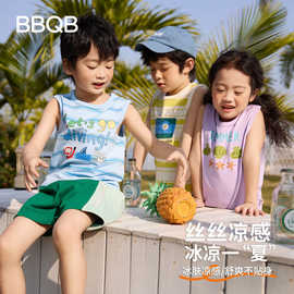BBQB儿童夏季背心男童凉感无袖上衣女宝圆领卡通运动背心休闲打底