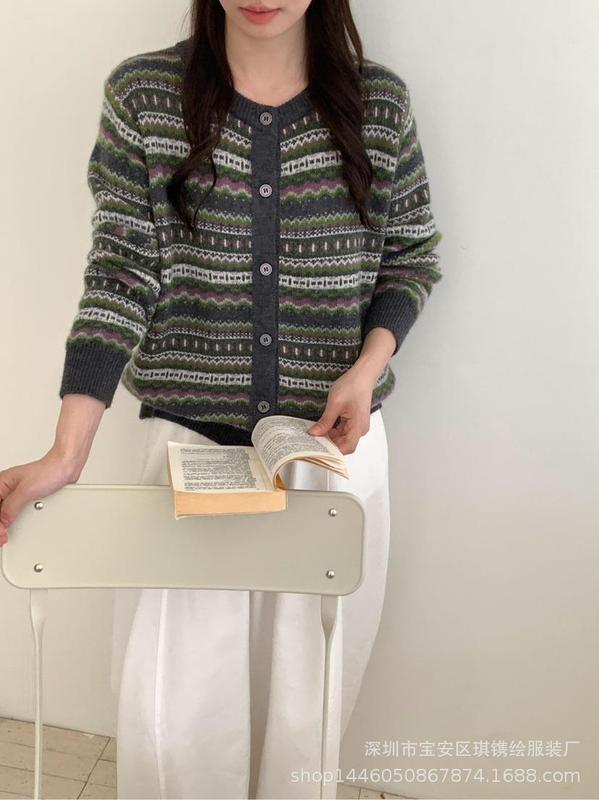 琪镌绘制复古重工毛衣外套女2025年秋冬新款洋气别致针织开衫6972|undefined