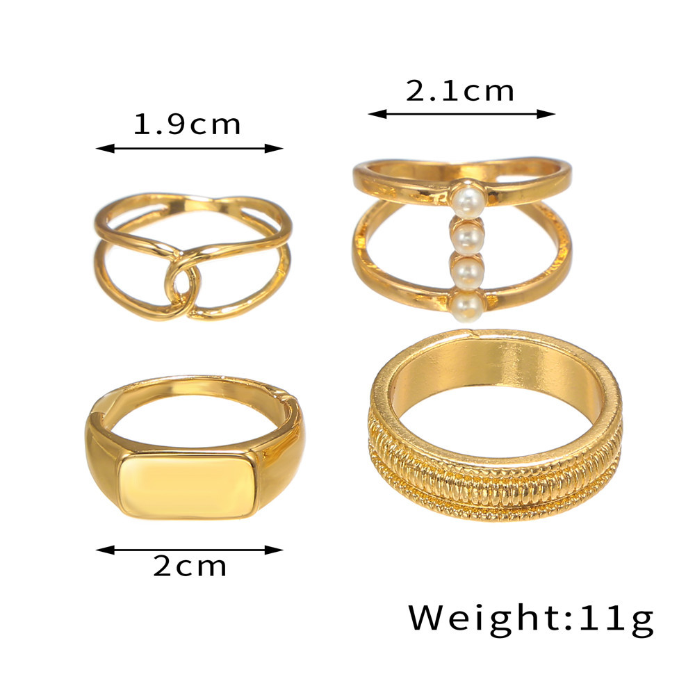 Retro Irregular With Personality Gold Four-piece Ring Female Joint Index Finger Ring Fashion Cross Ring Ring Set display picture 1