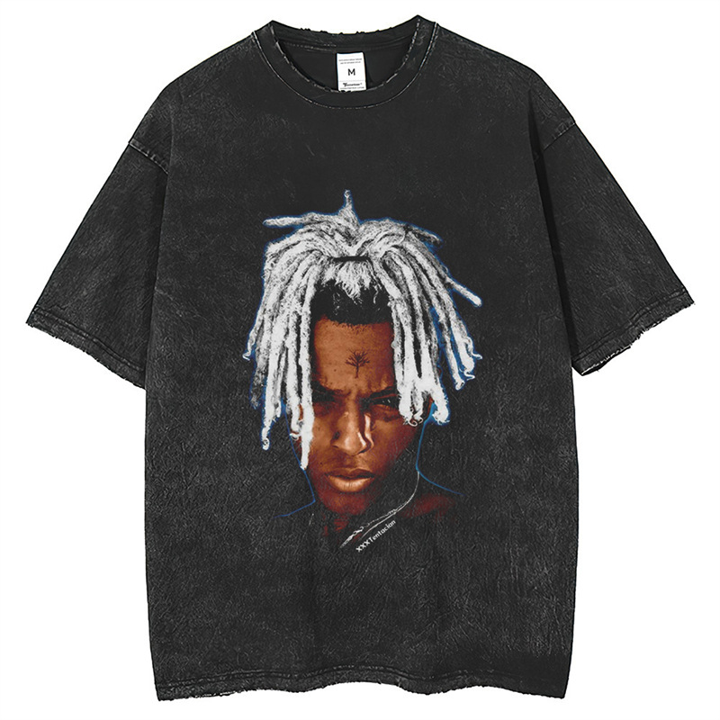 圆领t说唱嘻哈恤印花vintage短袖XXX美式Tentacion麻棉复古