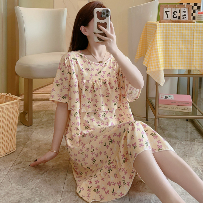 Anti-bumps vestido de dormir mujer verano pastoral pequeña falda de flores delgadas 2024 nuevo vestido de ropa de hogar suelta