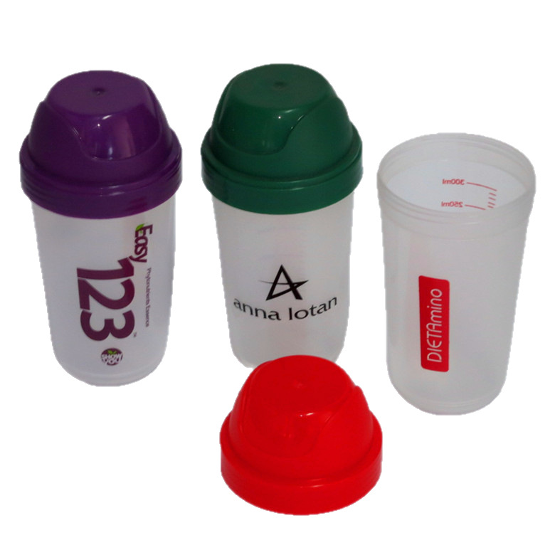 Transparente de grado alimenticio 300ml taza de batido de plástico portátil de proteína en polvo leche batido taza de plástico taza de agua al por mayor formulación