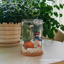 桌面小型孔雀鱼通用型落地懒人方形圆形玻璃斗鱼缸办公桌书桌批发