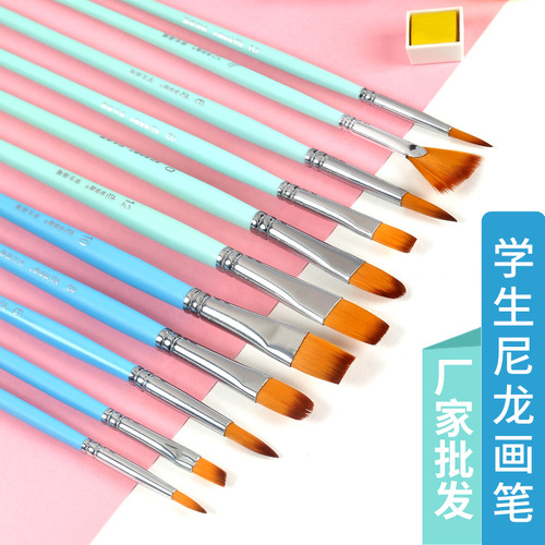 Watercolor nylon brushes 6 pack round head flat head pointed gouache acrylic painting art student brush set
