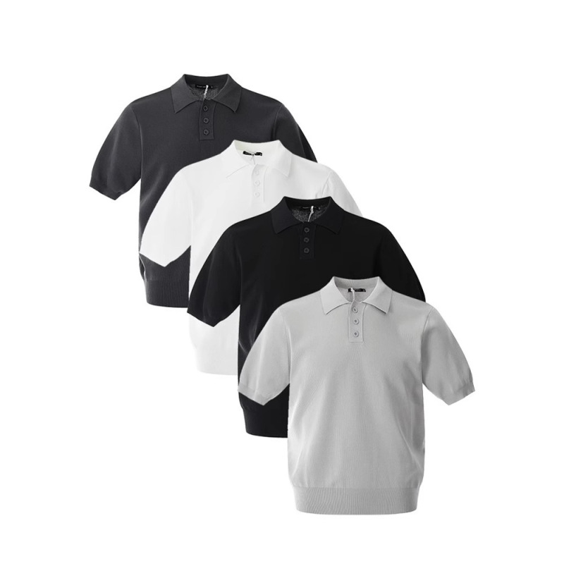 American Retro Old Money Style Button-Down Knitwear Short-Sleeved Men's and Women's Cleanfit High-End Henry Collar Versatile T-Shirt