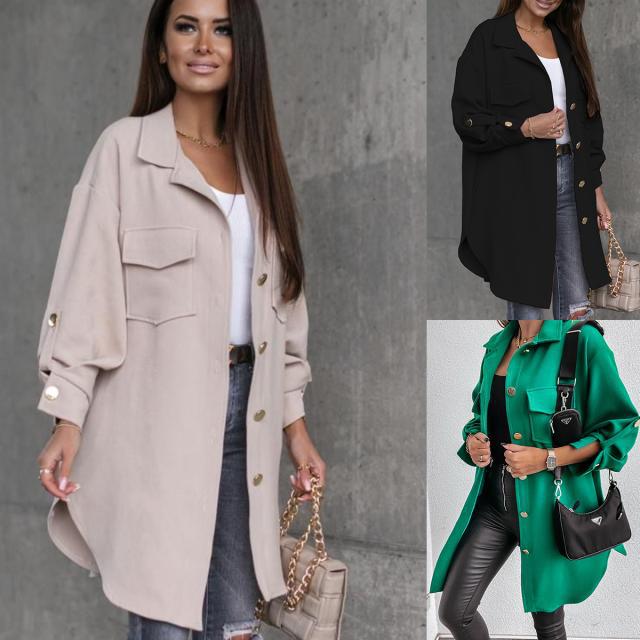 Women's Casual Solid Color Pocket Single Breasted Coat Woolen Coat display picture 1