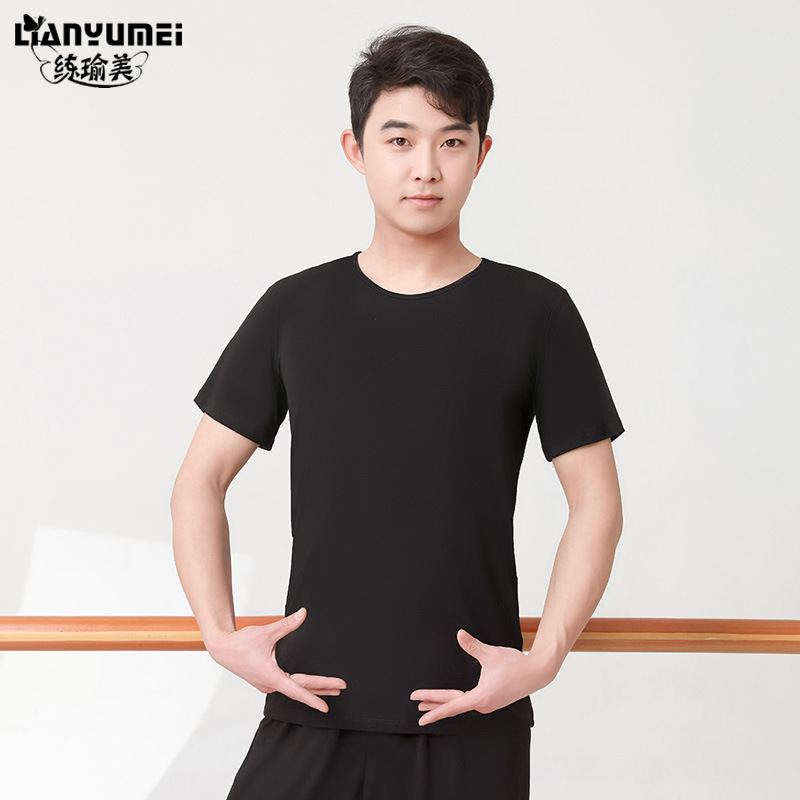 Men's black round neck short sleeve