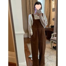 灯芯绒背带裤女秋冬季减龄韩版复古宽松显瘦直筒阔腿长裤连体裤薄