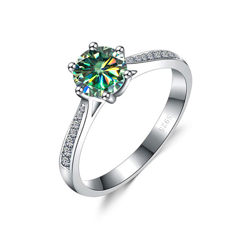 Ventas transfronterizas calientes S925 plata 1 quilates anillo de piedra de mosaico abierto ajuste de seis garras fabricantes de anillo de mujer en stock