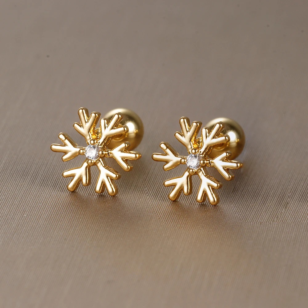 304 Stainless Steel Material 1 Pair Vintage Style Classic Style Geometric Butterfly Snowflake Plating 304 Stainless Steel Zircon Ear Studs