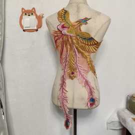 彩色凤凰布贴云腾绣花片旗袍礼服辅料衣服刺绣DIY装饰品绣花片