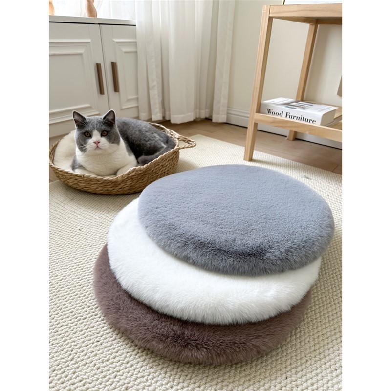 猫小屋ラウンドマット模造ウサギの毛皮マットペット犬小屋睡眠マット猫クライミングフレームクッションスペースカプセルぬいぐるみブランケット|undefined