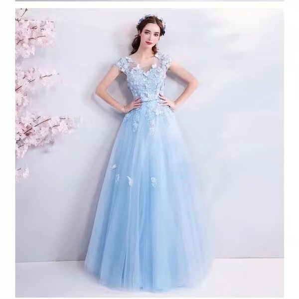 Blue Fairy-Like Bridal Gown for Wedding Toasts, 2026 Summer New Model, Banquet Evening Dress, Celebrity Style Blue Fairy-Like Bridal Gown for Wedding Toasts, 2026 Summer New Model, Banquet Evening Dress, Celebrity Style
