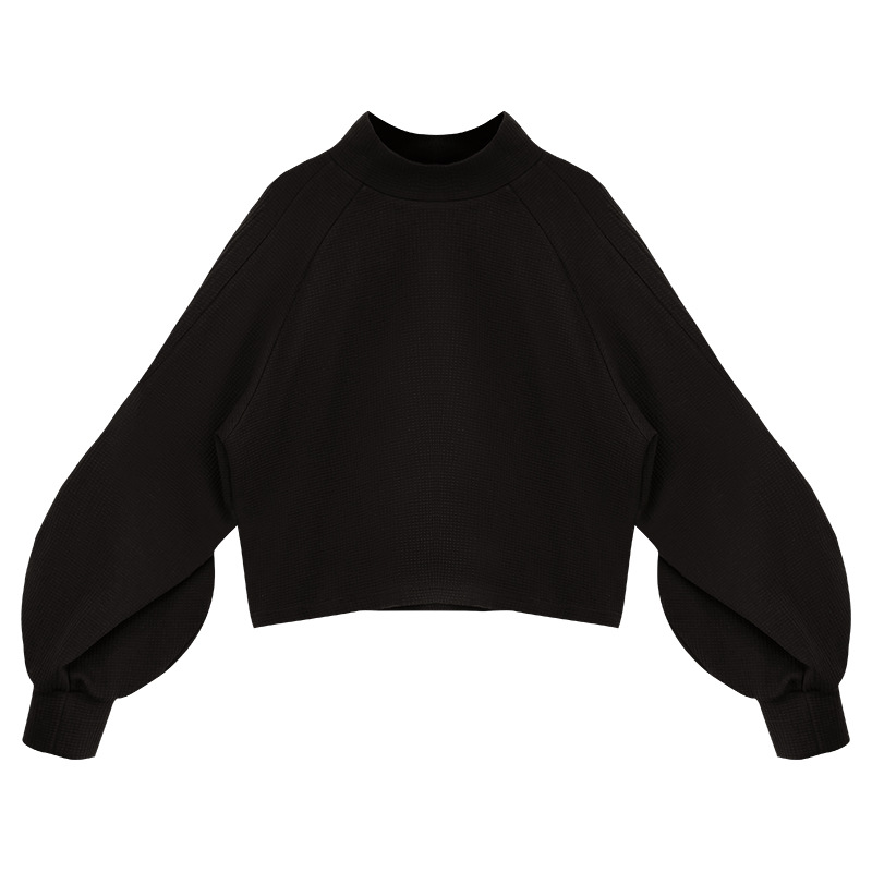 Diseño de alto grado de nicho medio cuello alto suelta corta pierna de cordero suéter de manga textura de las mujeres estilo de Chanel pullover top
