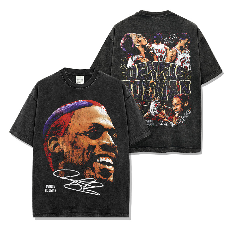 Cross-border American retro big bug Rodman printed short-sleeved T-shirt washing long-sleeved loose hooded sweatshirt wholesale