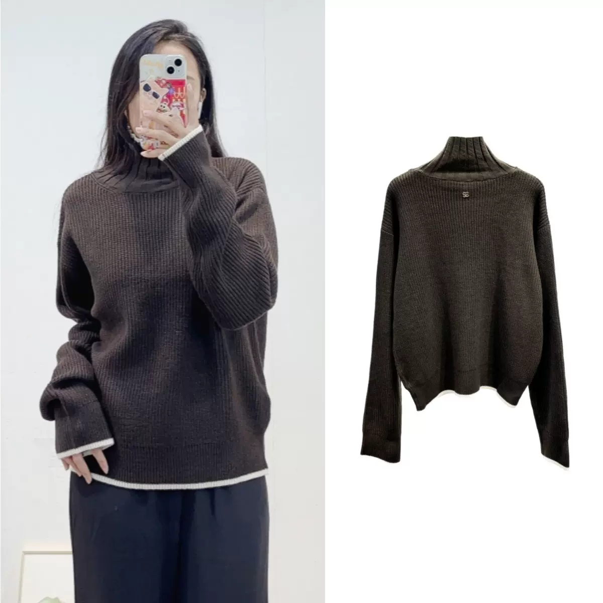 南油高端女装秋季新款法式复古气质羊绒毛衣高领长袖套头针织衫女