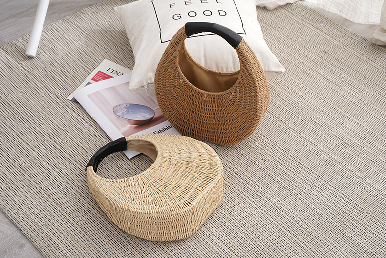 Straw Material Women's Medium Straw Solid Color Vacation Magnetic Buckle Straw Bag