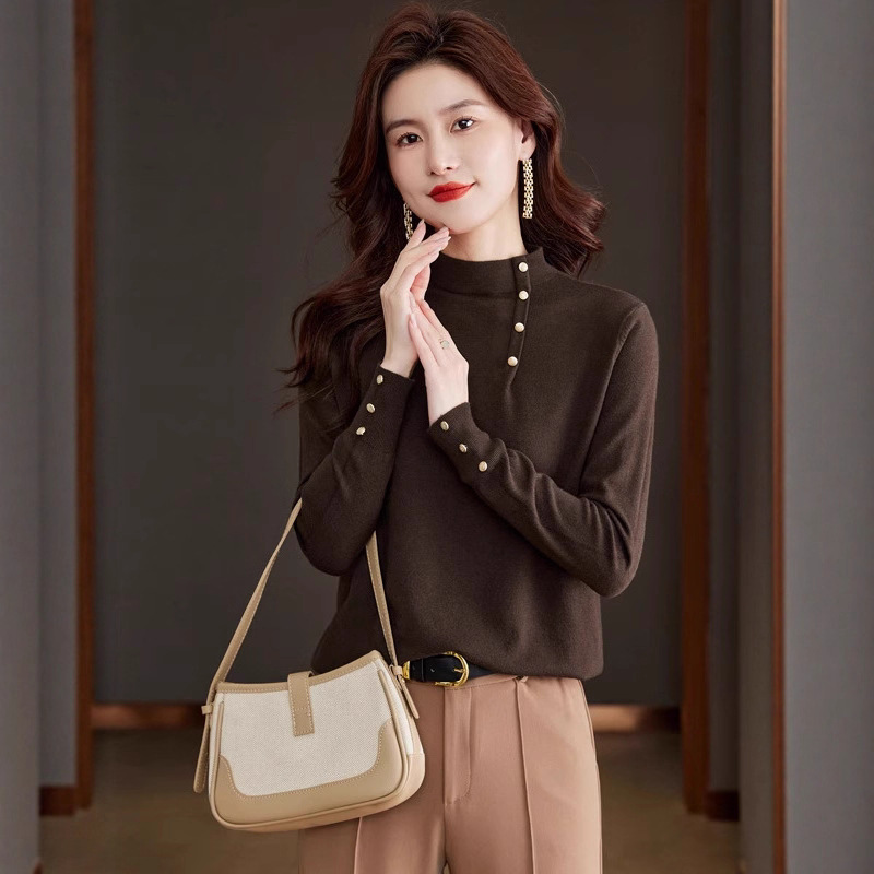 High-End and Super Nice-Looking Sweater for Women in Autum 2025 New Half Turtleneck Knitted Top Slim Fit Bottoming Shirt
