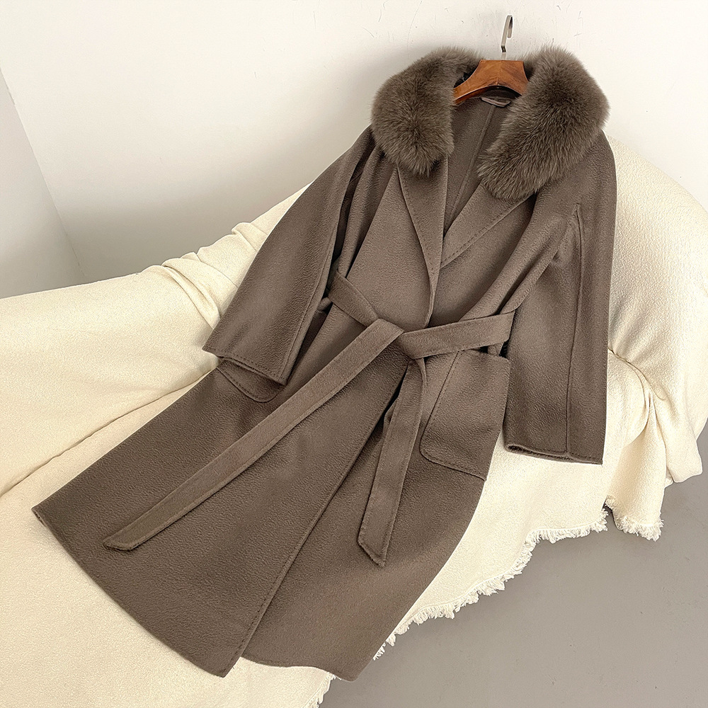 Women's Clothing Autumn and winter woolen coat long style high quality water ripple double faced wool coat women's high end cashmere coat_voghion.com