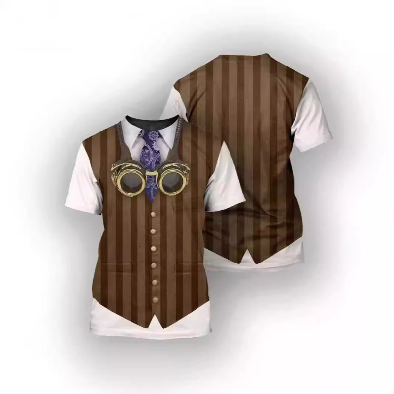 Men's Round Neck Short Sleeve Oversized 3D Printed T-Shirt Top Cosplay Uniform Casual T-Shirt Loose Street