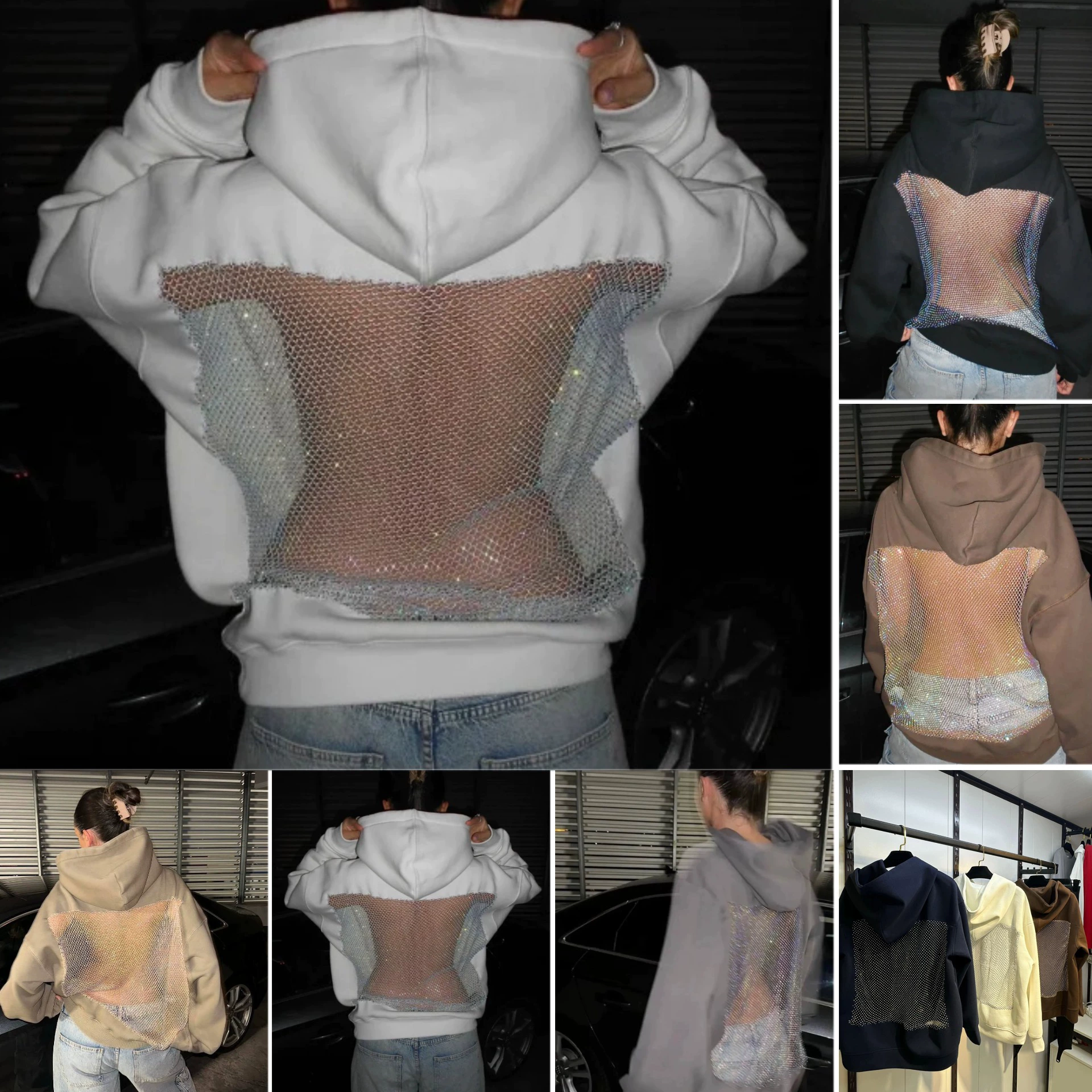 Женский худи с капюшоном, повседневный длинный пуловер, американский крой, сетчатый длинный рукав, толстовка для женщин, экспорт 2025 года