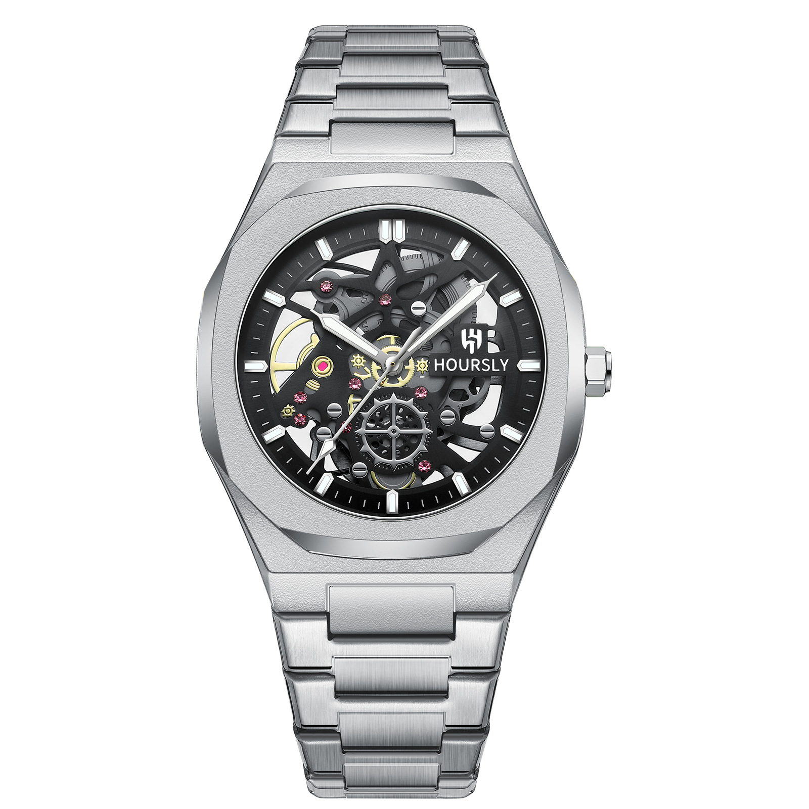 Relojes transfronterizos de venta caliente en Europa y los Estados Unidos relojes impermeables de la marca hoursly para hombres relojes mecánicos falsos relojes de cuarzo de acero inoxidable image 6