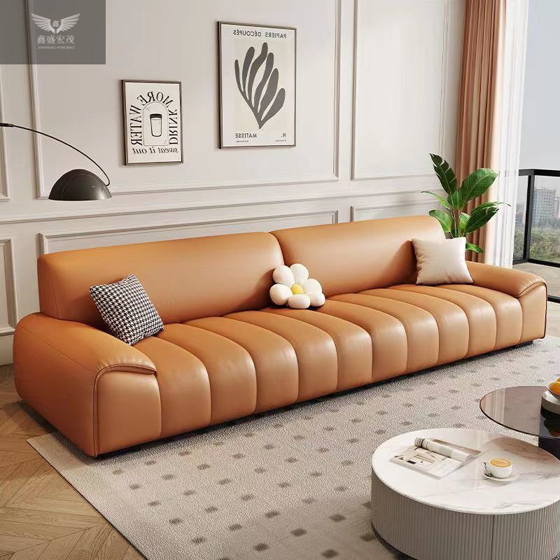 Casa pequeña moderna simple y lujosa estilo crema viento resistente a la suciedad piel de garra de gato línea directa de alto nivel sofá doméstico sala de estar de cuero