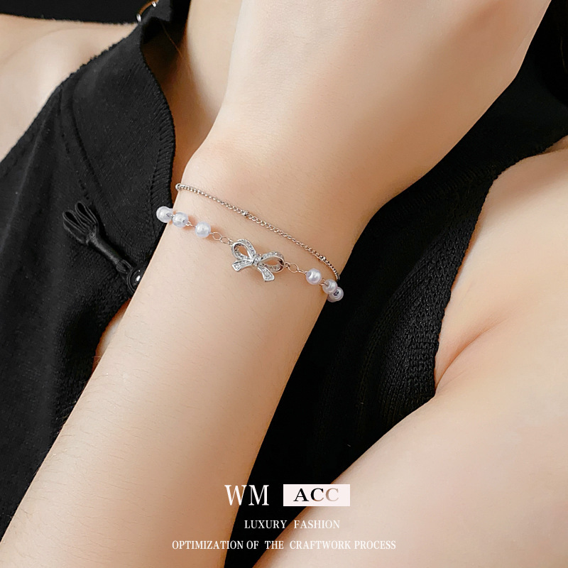 47 pulsera de zircon con cadena de perlas encadenadas