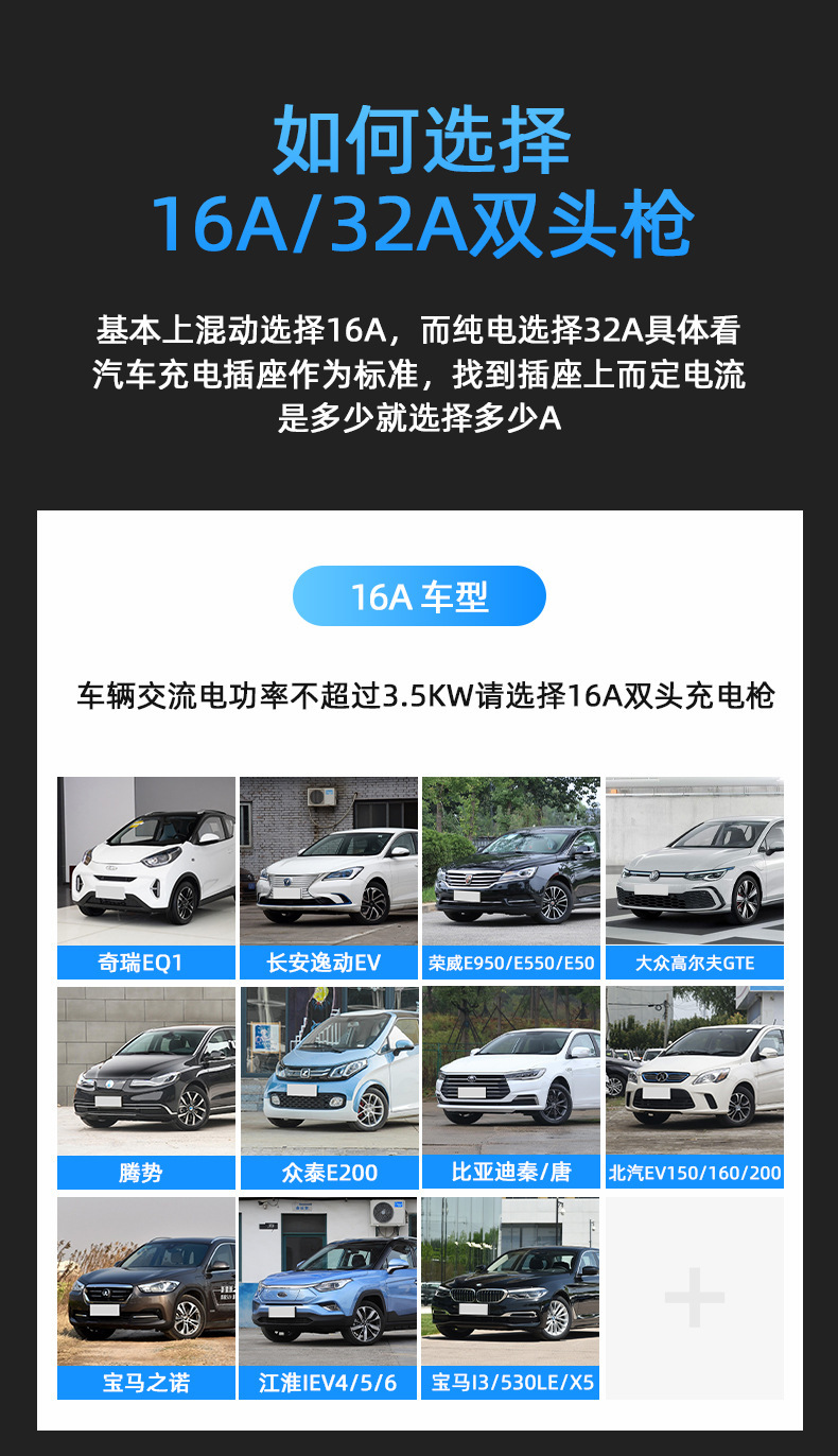 7kw New Energy Vehicle 16/32A Dual-Head Male-Female AC Charging Gun with Extended Cable for Charging Station