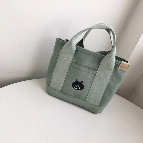 Japanese surprised cat cartoon cute canvas handbag casual versatile hand storage bag student lunch bag