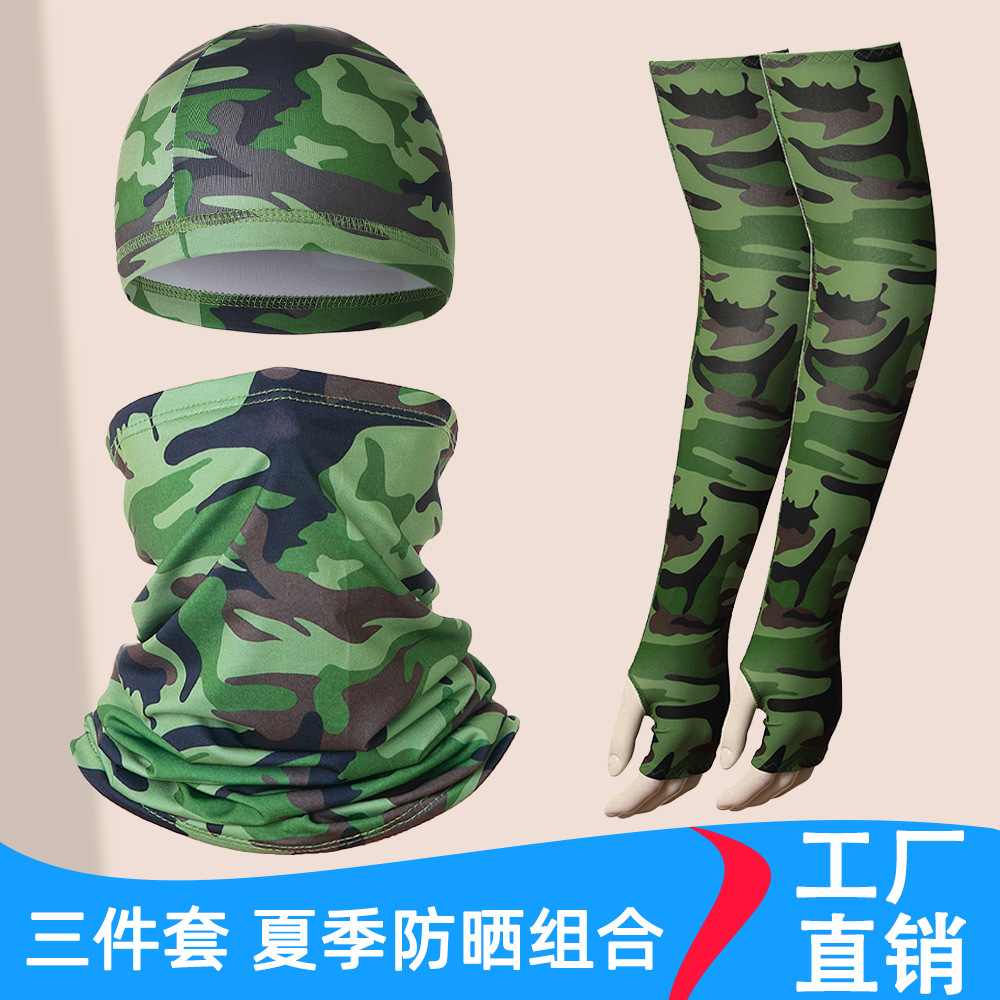 Cross-border Hot Sale Ice Silk Sunscreen Sleeve Riding Hat Milk Silk Turban Outdoor Sports Three-in-One Sunscreen Combination
