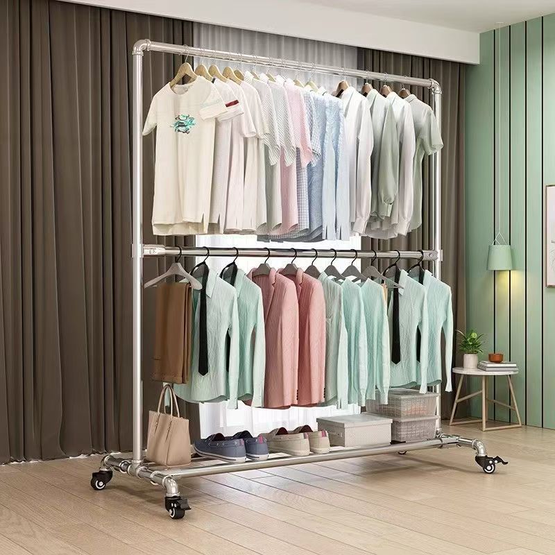 tubo de acero galvanizado percha de ropa terraza interior simple y robusto dormitorio para colgar la ropa estante