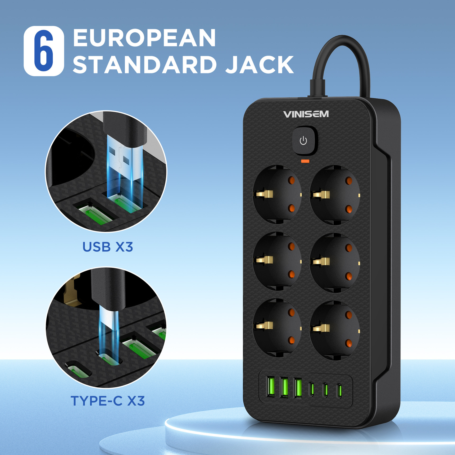 Socket multi-pozo con conector de fila transfronteriza USB tipo C