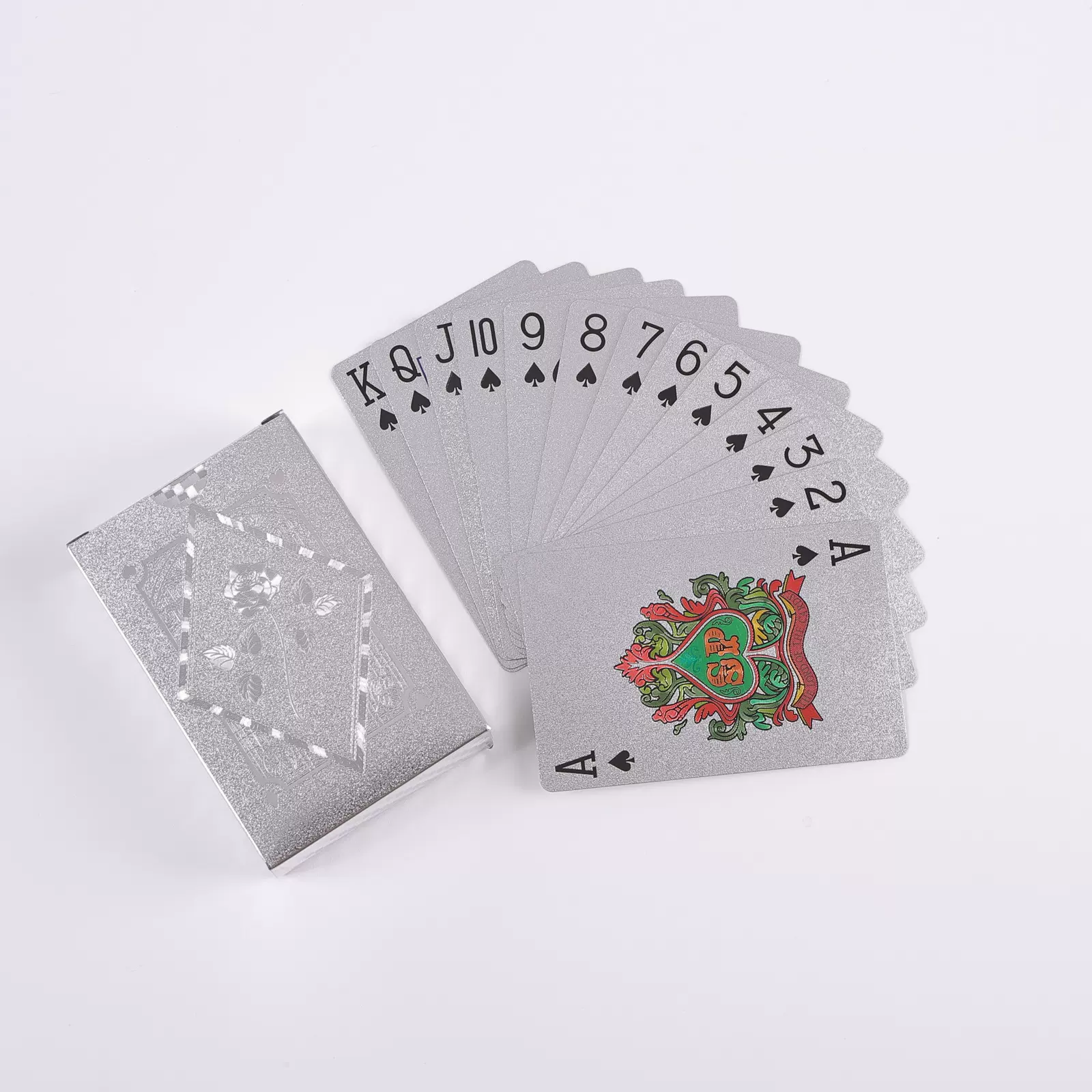 跨境现货防水金箔土豪金塑料扑克牌格子美金桌游棋牌银玫瑰扑克牌