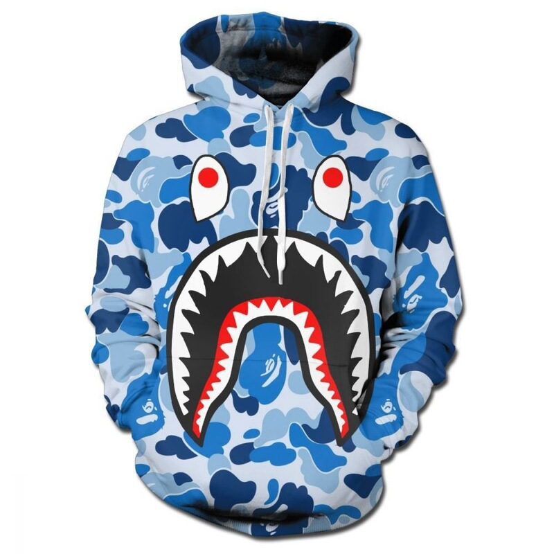 2022 new European code ape BAPE shark mouth 3d digital printing camouflage men's and women's vests cosplay surrounding