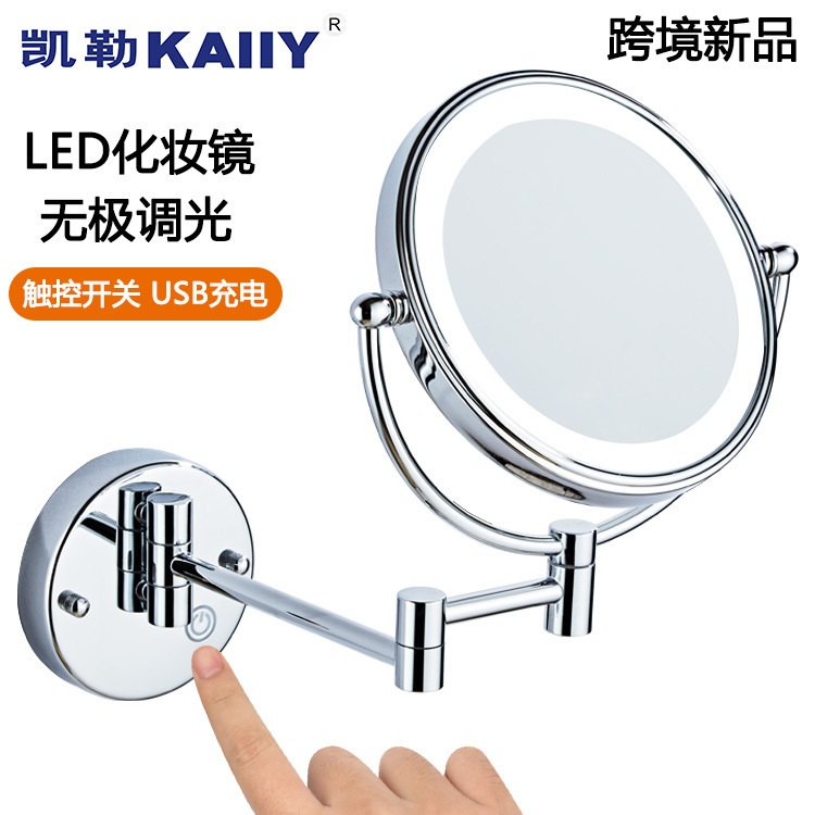 Wall-Mounted Double-Sided Mirror Fill-In Light Makeup Mirror Led Touch Dimming Bathroom Hotel Wall-Mounted Foldableing Beauty Mirror Mirror