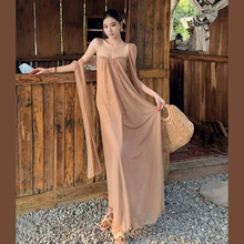 2025欧美风跨境春季新款女装纯色宽松街头时尚一字领抹胸连衣裙女