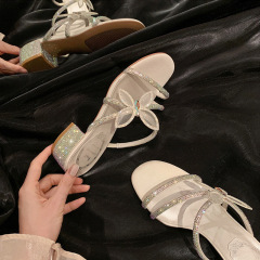 【sheii蘇茵茵】~超美蝴蝶水鑽涼鞋粗細高跟拖鞋女涼拖鞋女夏外穿