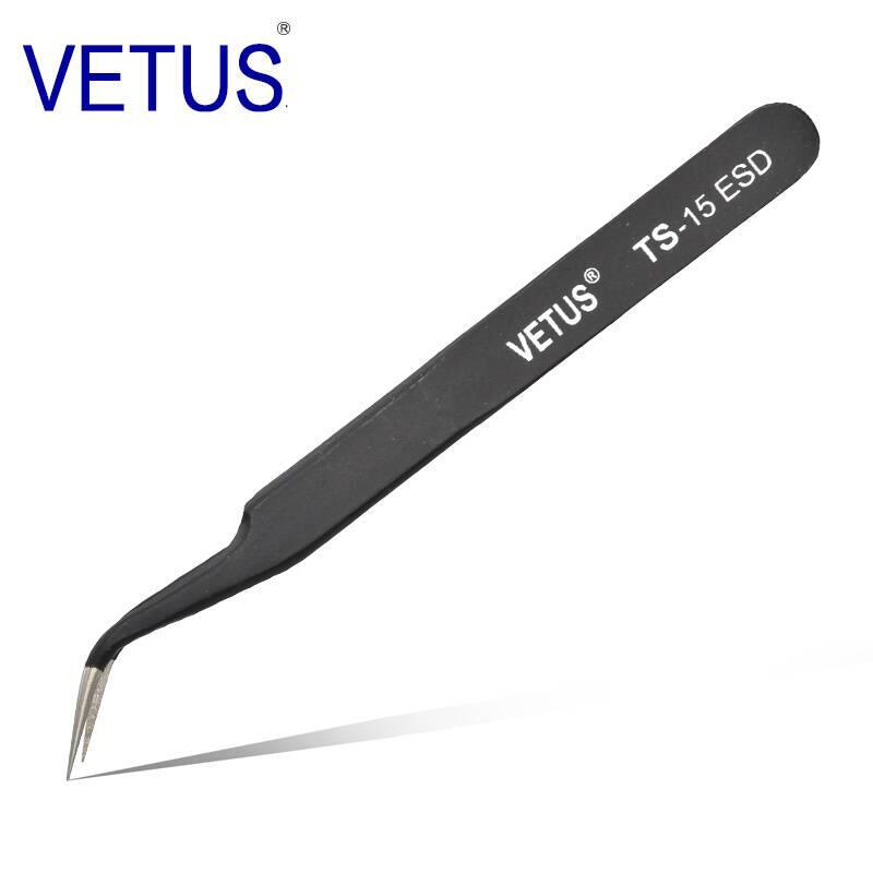 正品VETUS TS-15ESD 精密不锈钢黑色防静电尖头弯头镊子