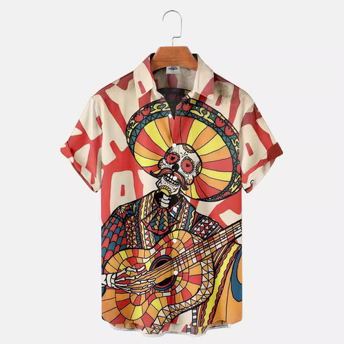 Cross-border independent station men's retro Christmas artistic casual 3D digital printing plus-size short-sleeved shirt